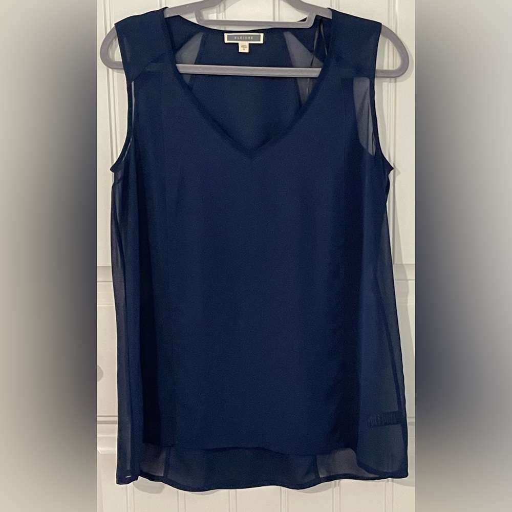 Navy Pleione sheer top blouse M